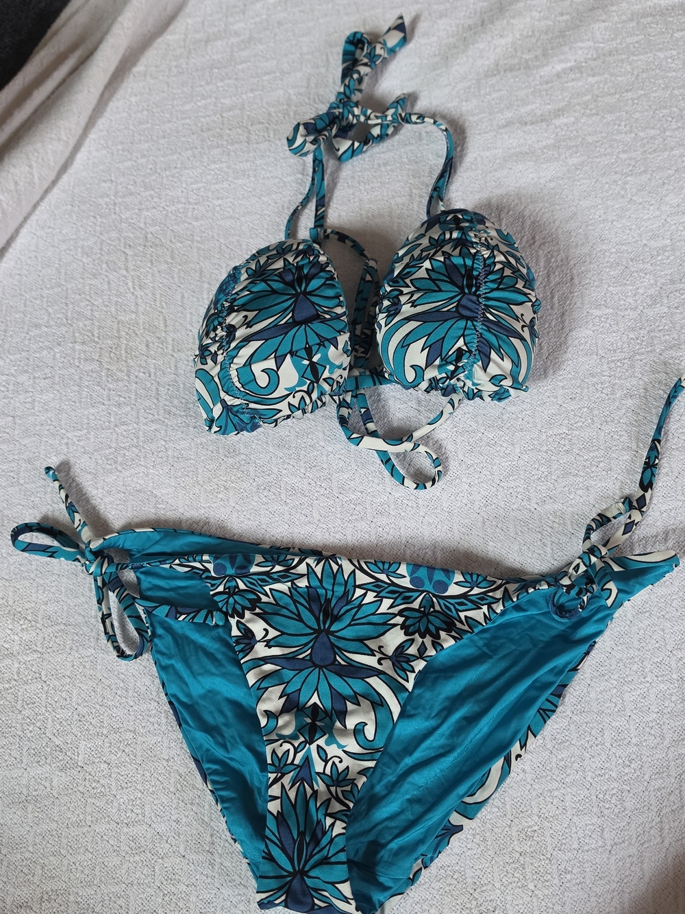 Teal Floral Tie-String Women’s Bikini Set